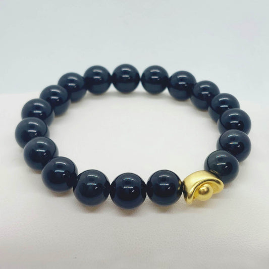 Natural Obsidian Money Bag Bracelet - Good Fortune Charm - 10mm