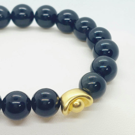 Natural Obsidian Money Bag Bracelet - Good Fortune Charm - 10mm