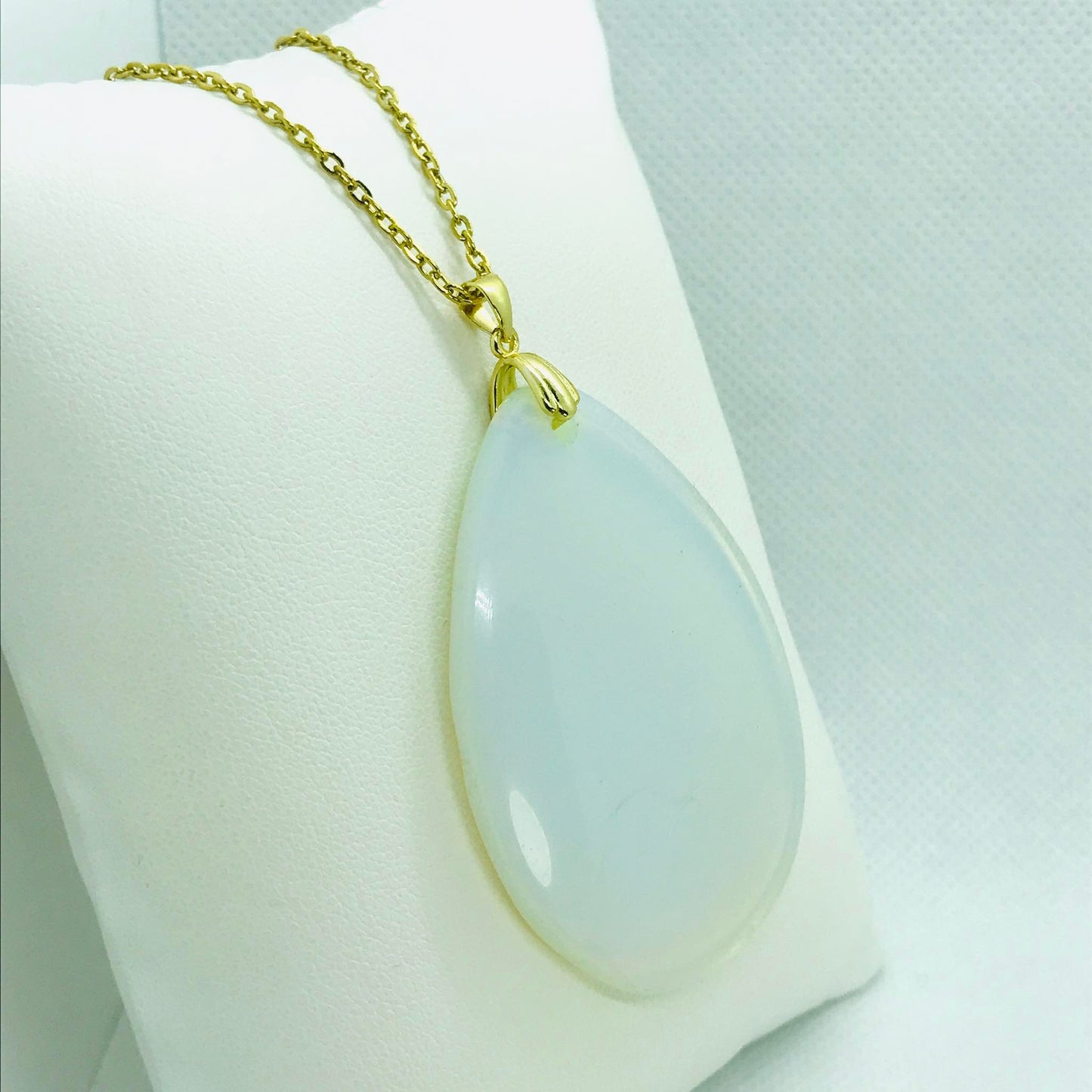 Natural Opal Teardrop Pendant - Stainless Steel Gold Plated Chain Necklace