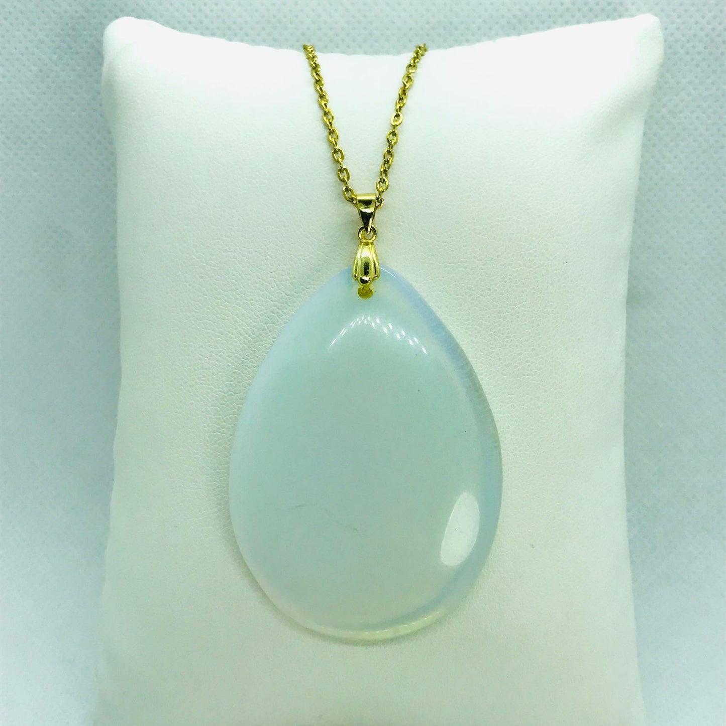 Natural Opal Teardrop Pendant - Stainless Steel Gold Plated Chain Necklace