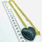 Natural Black Onyx Heart Pendant - Stainless Steel Gold Plated Chain Necklace