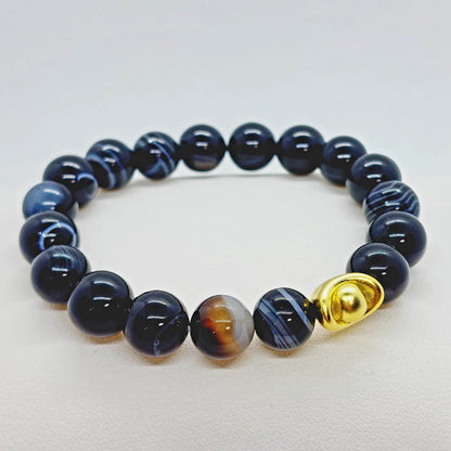Natural Striped Onyx Money Bag Bracelet - Good Fortune Charm - 10mm
