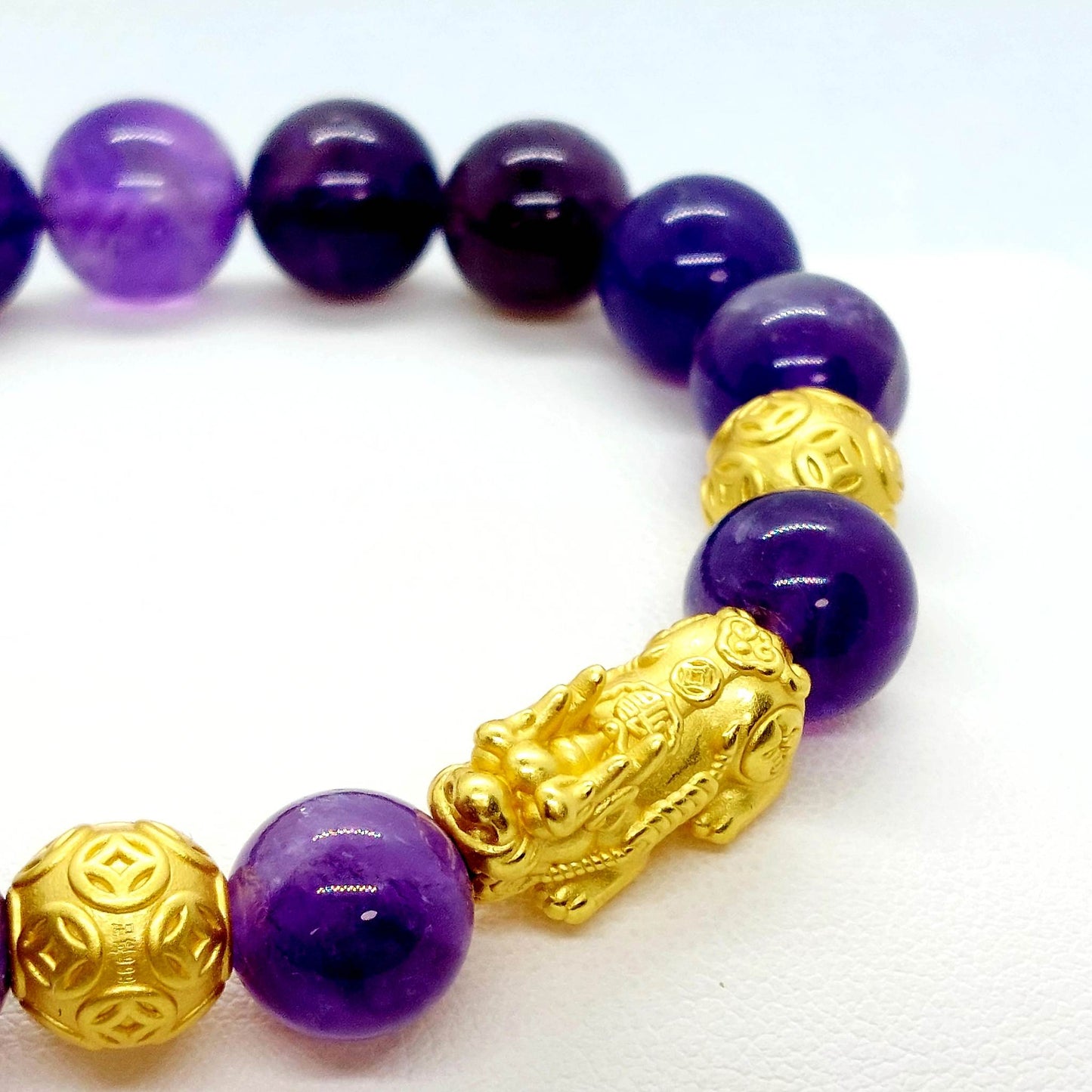 Natural Amethyst Feng Shui Bracelet - Silver Pixiu - 10mm