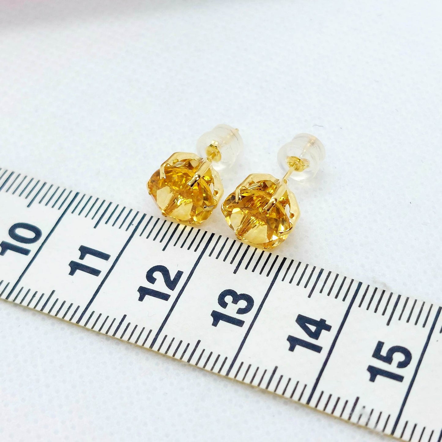 Natural Citrine Stud Earrings - Solid 18K Gold