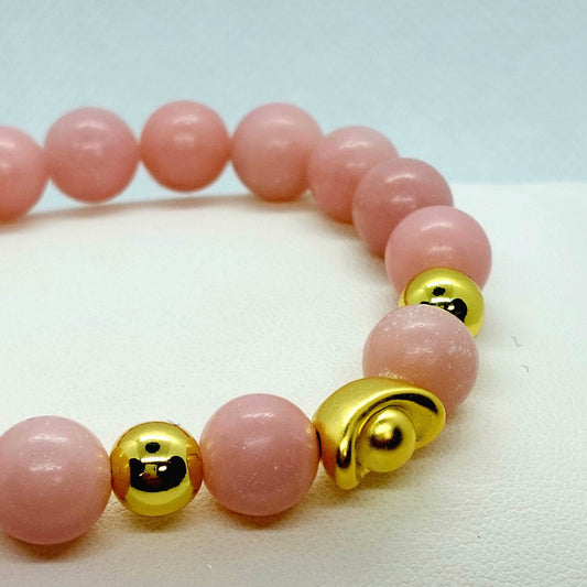 Natural Pink Opal Money Bag Bracelet - Good Fortune Charm - 10mm
