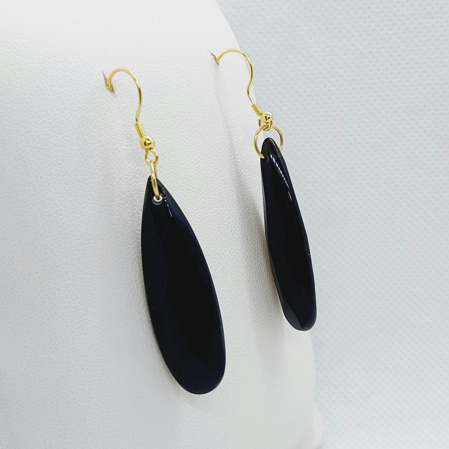 Natural Obsidian Drop Earrings - Stainless Steel Gold Plated