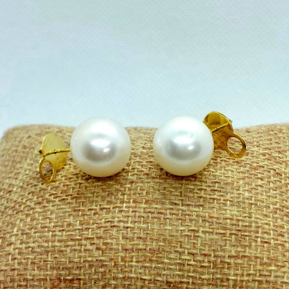 Natural South Sea Pearl Earrings - 14mm - Solid 14K Gold