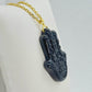 Natural Obsidian Hand of Fatima Pendant - Stainless Steel Gold Plated Chain Necklace
