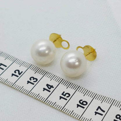 Natural South Sea Pearl Earrings - 14mm - Solid 14K Gold