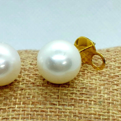 Natural South Sea Pearl Earrings - 14mm - Solid 14K Gold