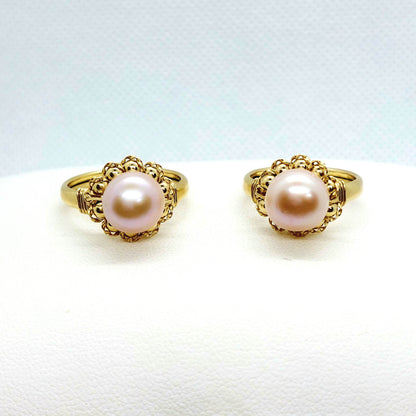 Natural Peach Pearl Ring - Solid 10K Gold