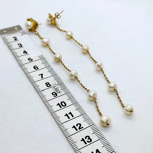 Natural Pearl Dangle Earrings - Catriona Style - Solid 10K Gold