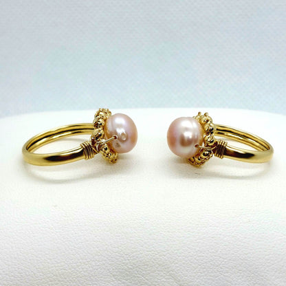 Natural Peach Pearl Ring - Solid 10K Gold