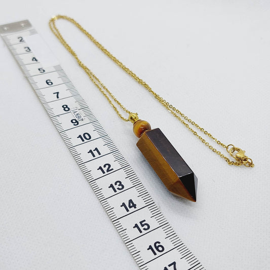 Natural Tiger Eye Perfume/Holy Water Bottle Pendant - Stainless Steel Chain Necklace