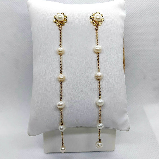 Natural Pearl Dangle Earrings - Catriona Style - Solid 10K Gold