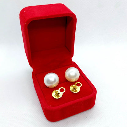 Natural South Sea Pearl Earrings - 14mm - Solid 14K Gold
