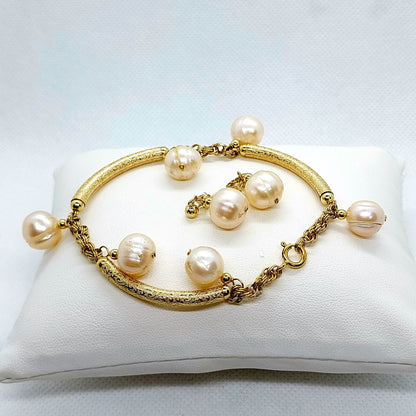 Natural Peach Pearl Mini Set - Solid 10K Gold