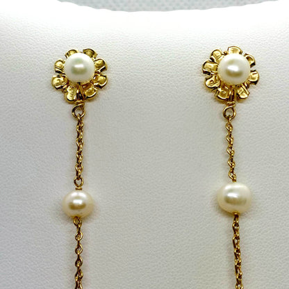 Natural Pearl Dangle Earrings - Catriona Style - Solid 10K Gold