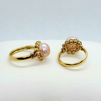 Natural Peach Pearl Ring - Solid 10K Gold