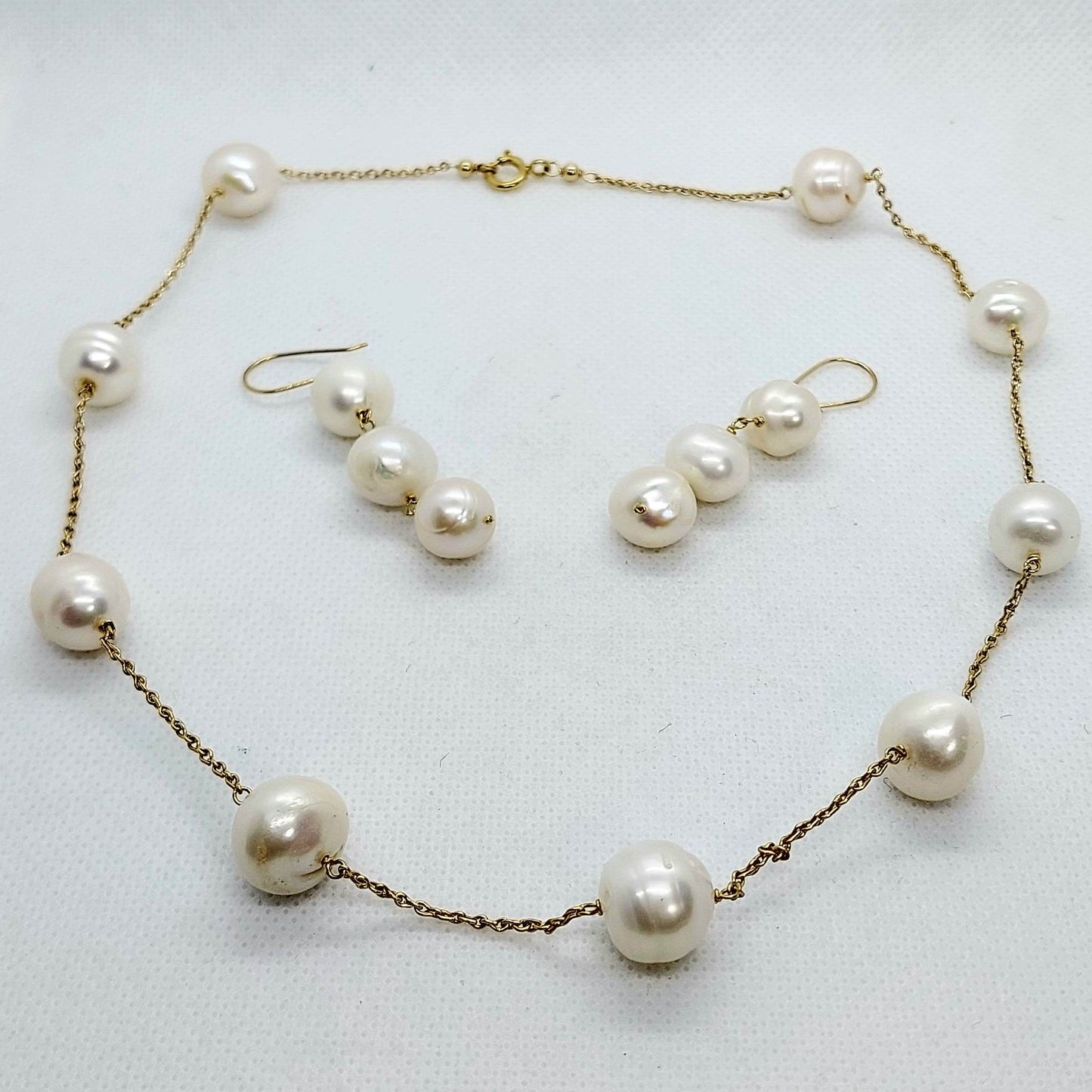 Natural Pearl Jewelry Set - Solid 10K Gold