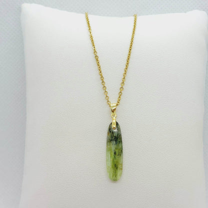 Natural Green Kyanite Pendant - Stainless Steel Chain Necklace