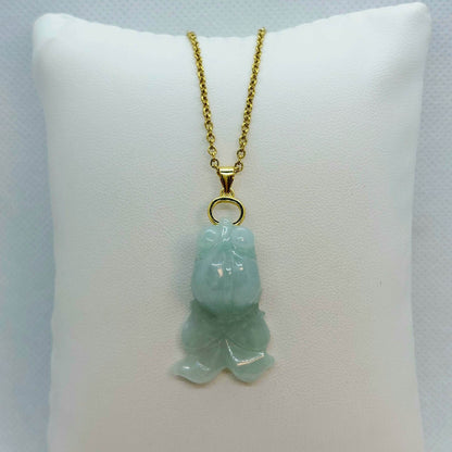 Natural Burmese Jade Fish Pendant - Stainless Steel Gold Plated Chain Necklace