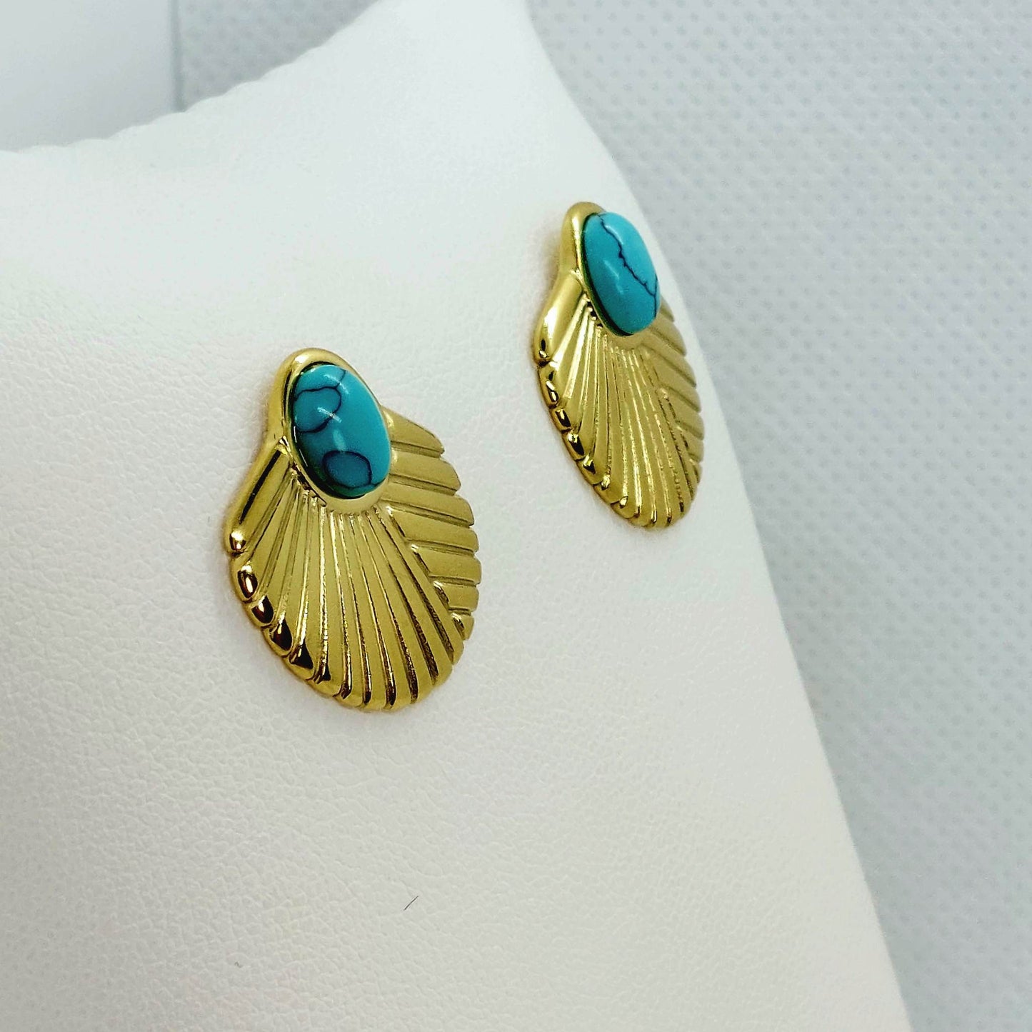 Natural Turquoise Earrings - Stainless Steel Gold Plated