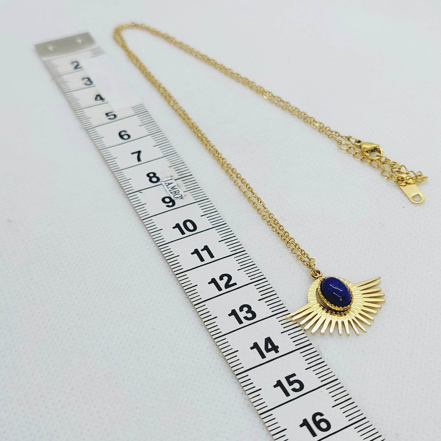 Natural Lapis Stone Pendant Necklace - Stainless Steel Gold Plated