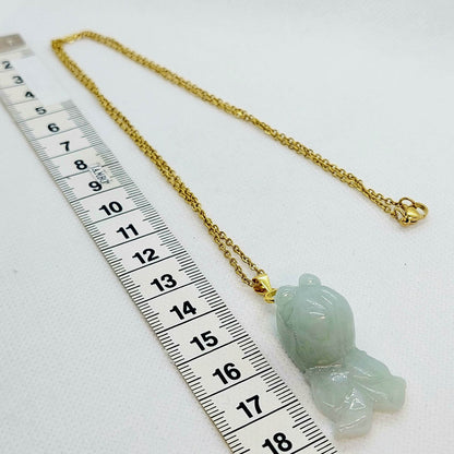 Natural Burmese Jade Fish Pendant - Stainless Steel Gold Plated Chain Necklace