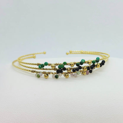 Trio of Boho Style Bangle Bracelets - Zircon & Stainless Steel Gold Plated