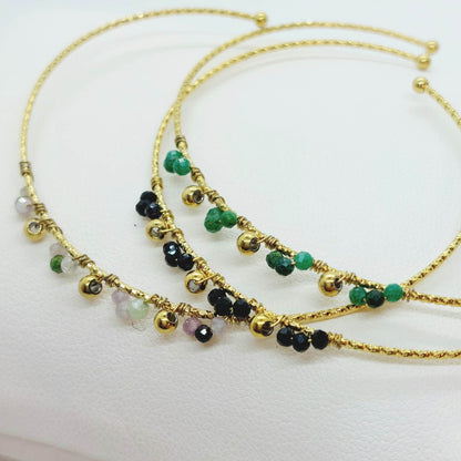 Trio of Boho Style Bangle Bracelets - Zircon & Stainless Steel Gold Plated