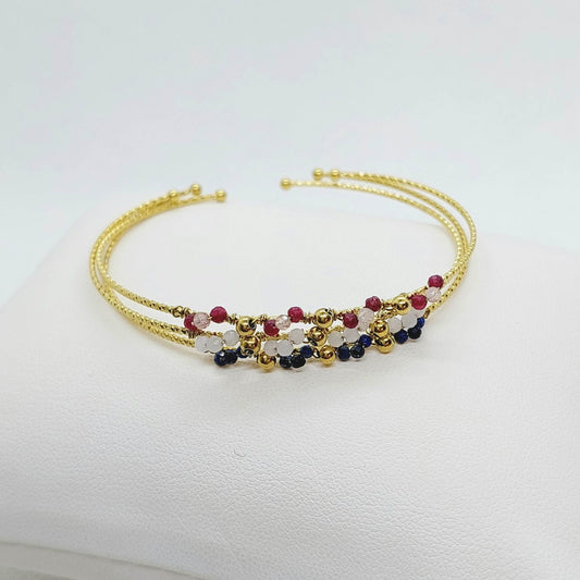 Trio of Boho Style Bangle Bracelets - Zircon & Stainless Steel Gold Plated