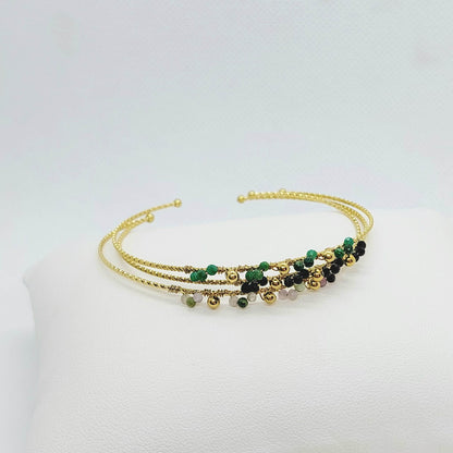 Trio of Boho Style Bangle Bracelets - Zircon & Stainless Steel Gold Plated