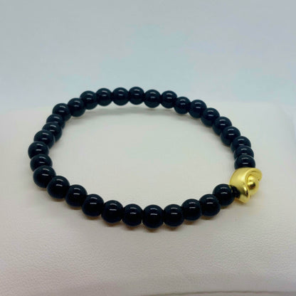 Natural Obsidian Bracelet with Silver Good Fortune Money Bag - 6mm