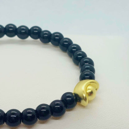 Natural Obsidian Bracelet with Silver Good Fortune Money Bag - 6mm