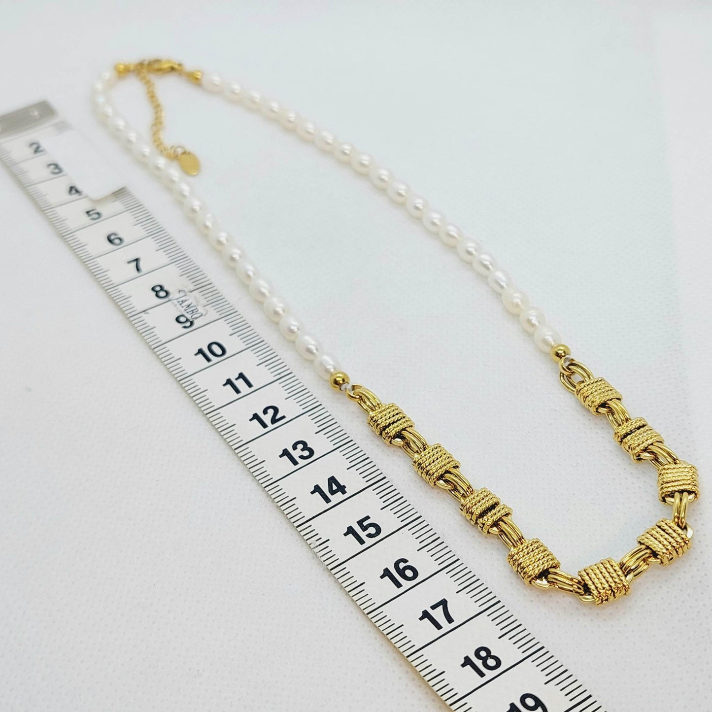 Natural Rice Pearls Necklace with Stainless Steel Gold Plated