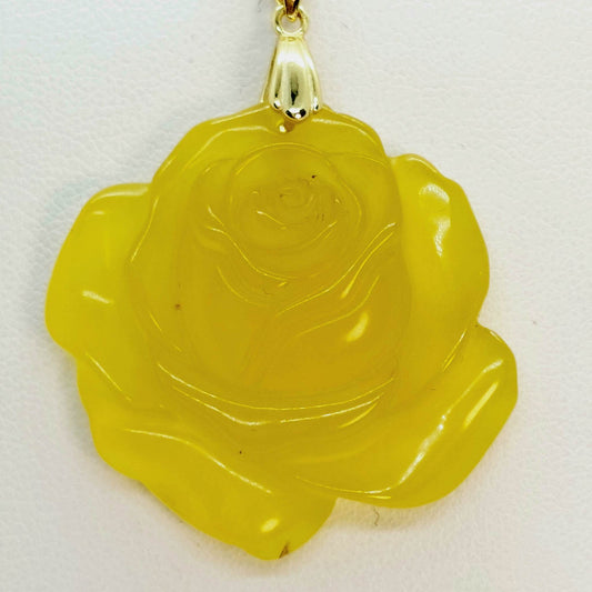 Natural Yellow Agate Rose Pendant with Stainless Steel Chain Necklace
