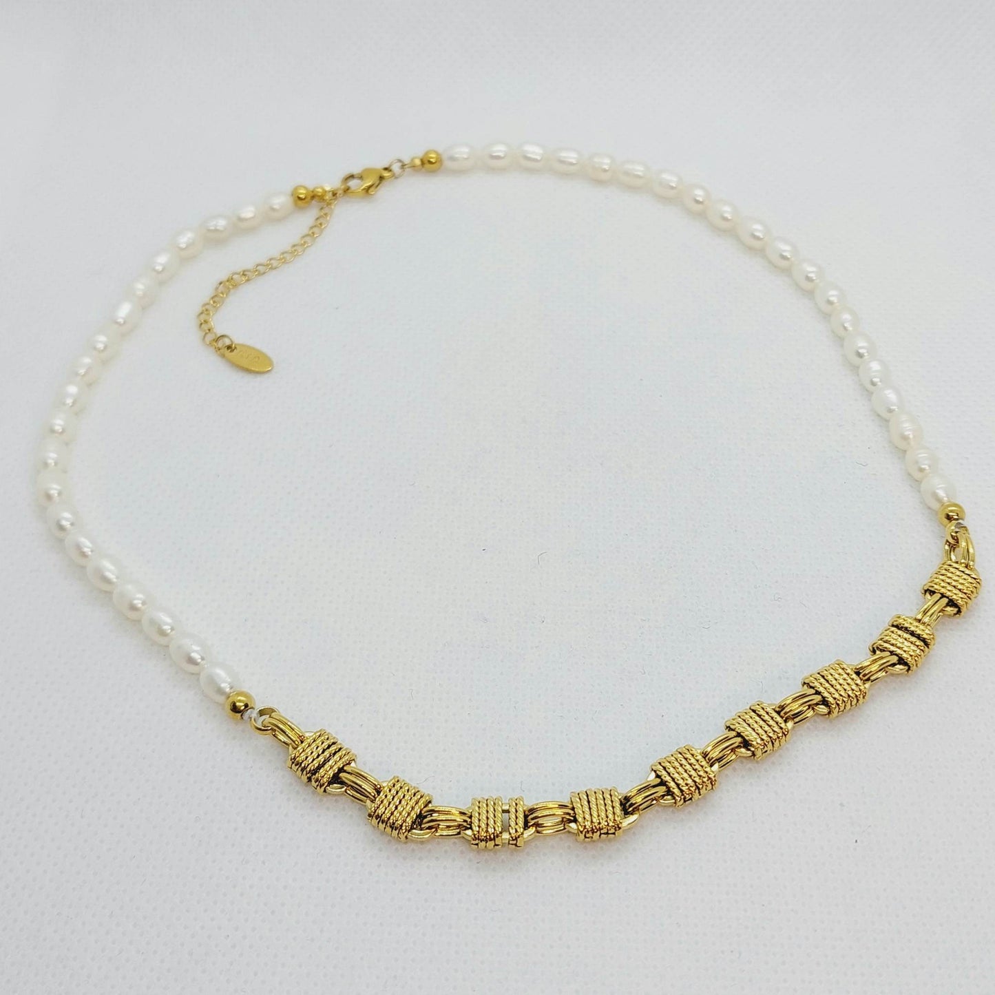 Natural Rice Pearls Necklace with Stainless Steel Gold Plated