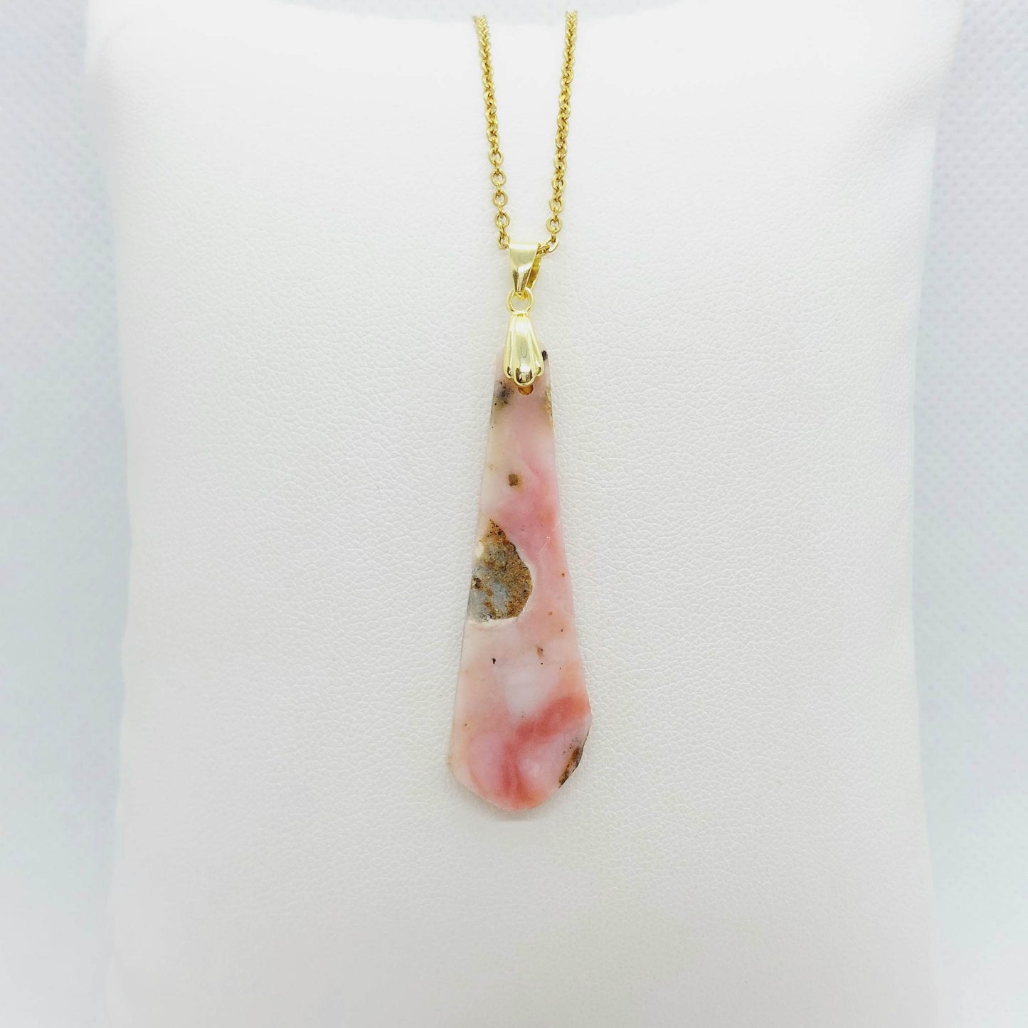 Natural Pink Opal Pendant - Stainless Steel Chain Necklace