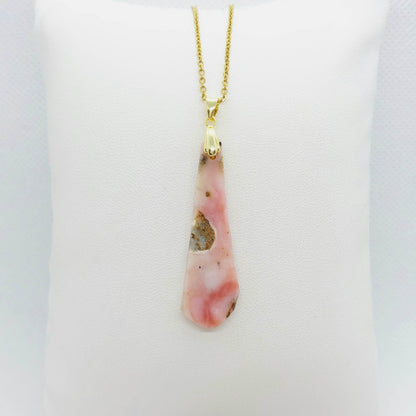 Natural Pink Opal Pendant - Stainless Steel Chain Necklace