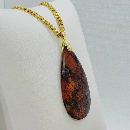 Natural Chrysocolla Pendant - Stainless Steel Chain Necklace