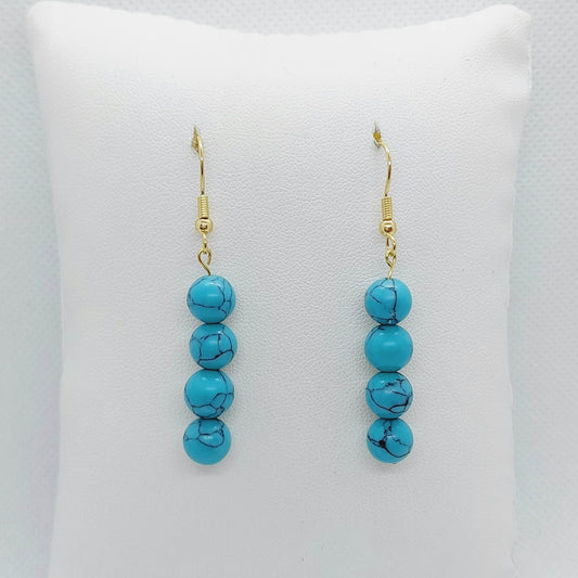 Natural Turquoise Dangle Earrings with 8mm stones in Stainless Steel Gold Plated
