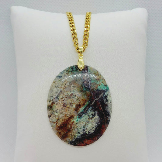 Natural Chrysocolla Pendant - Stainless Steel Chain Necklace