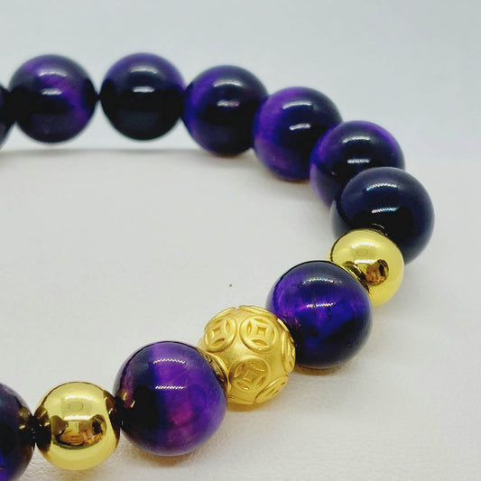 Purple Tiger Eye Bracelet with 10mm Stones