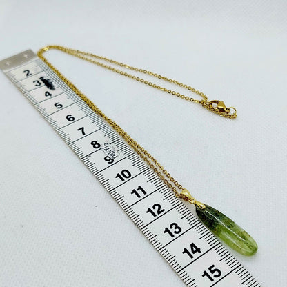 Natural Green Kyanite Pendant - Stainless Steel Chain Necklace