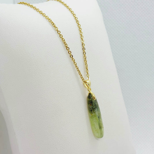 Natural Green Kyanite Pendant - Stainless Steel Chain Necklace