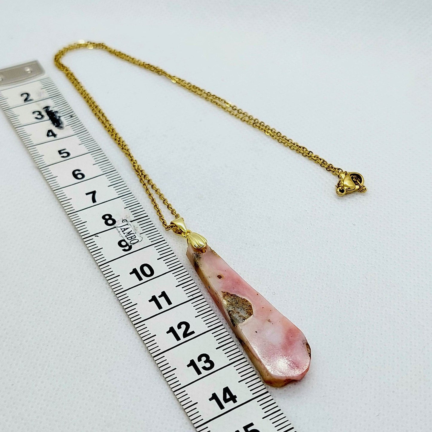 Natural Pink Opal Pendant - Stainless Steel Chain Necklace