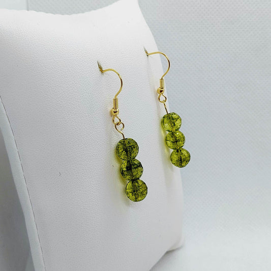 Natural Peridot Dangle Earrings with 8mm Stones in Stainless Steel Gold Plated