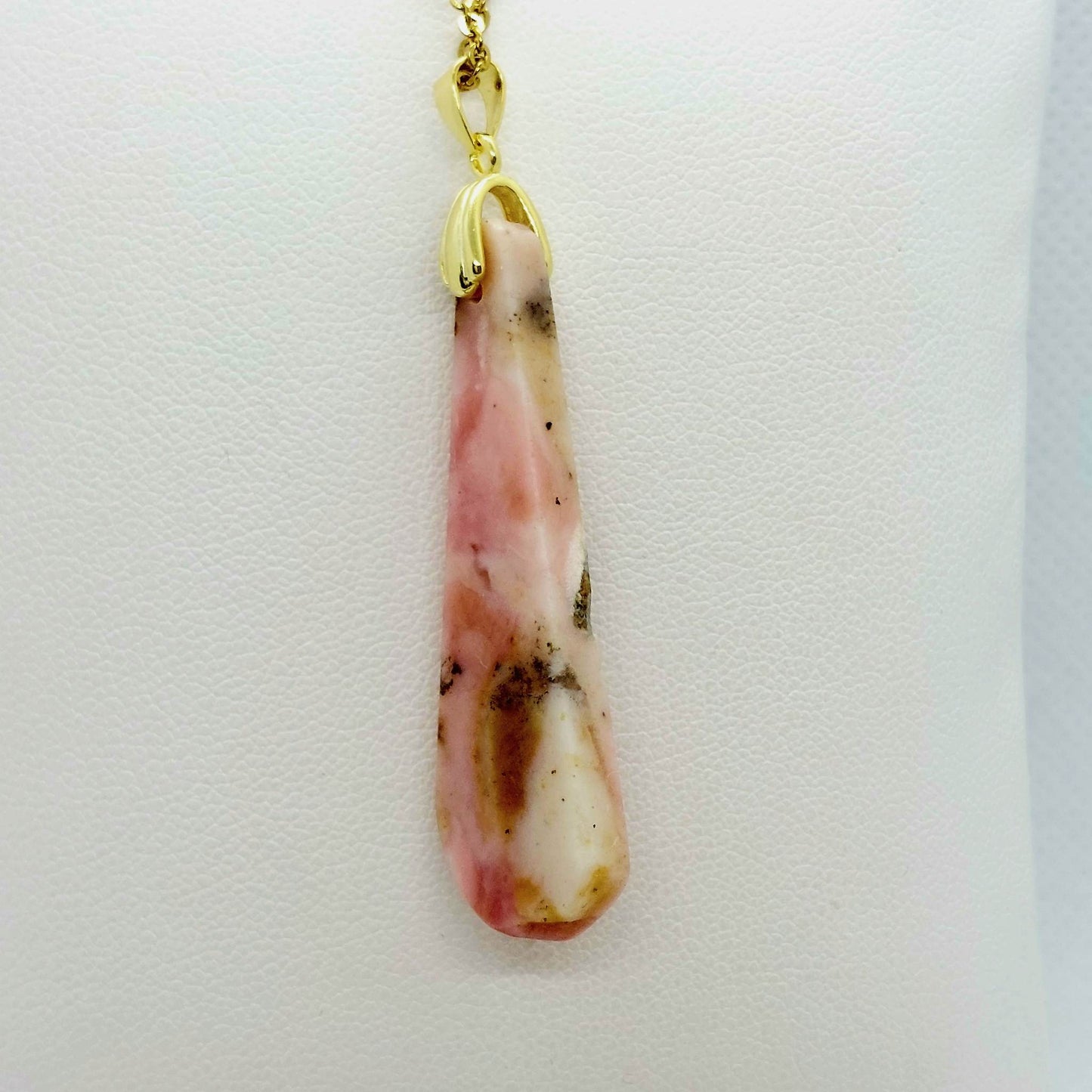 Natural Pink Opal Pendant - Stainless Steel Chain Necklace