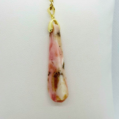 Natural Pink Opal Pendant - Stainless Steel Chain Necklace
